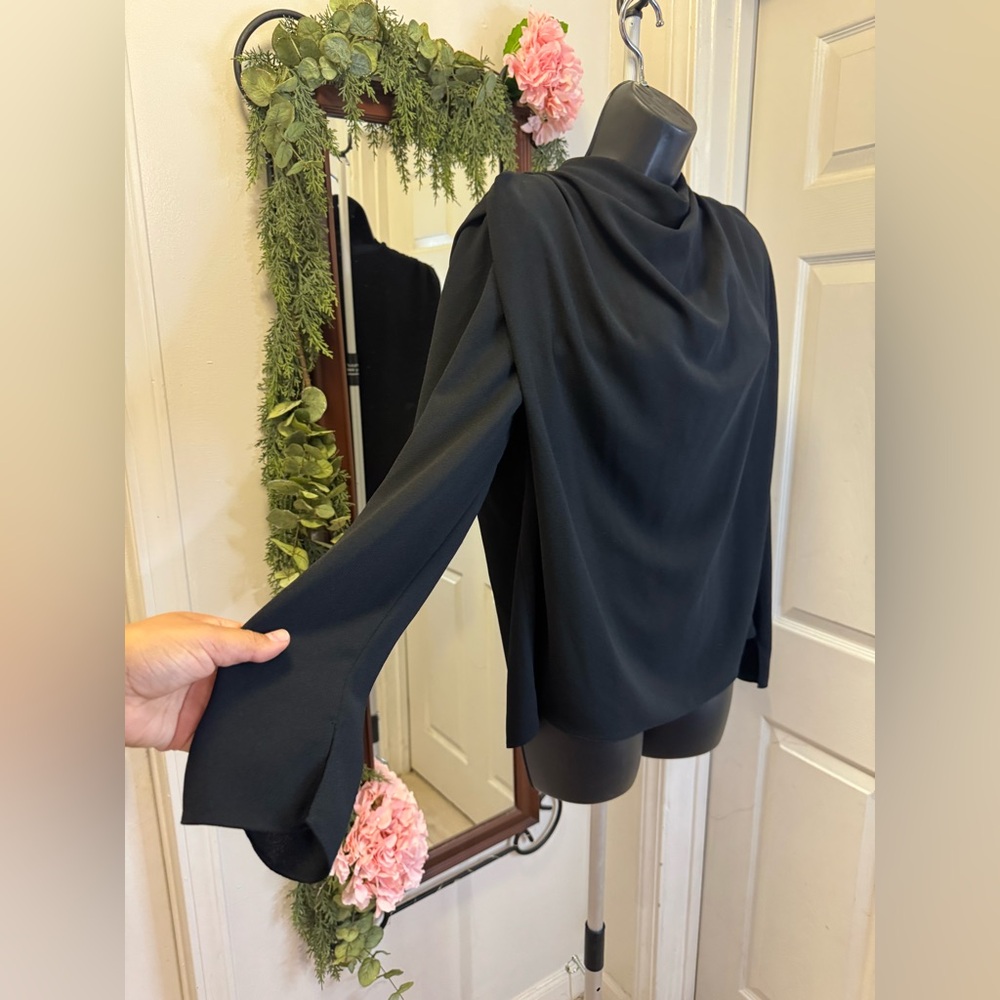 Zara Black Draped Cowl-Neck Blouse - Picture 4 of 7